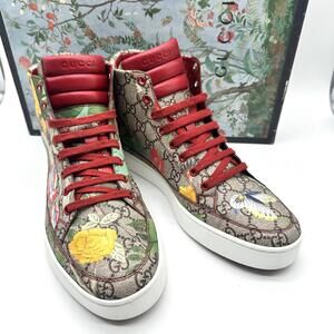 Gucci GG Logo Canvas Supreme Tian Kolao Bloom High Top Sneaker Shoes w/Box  8.5